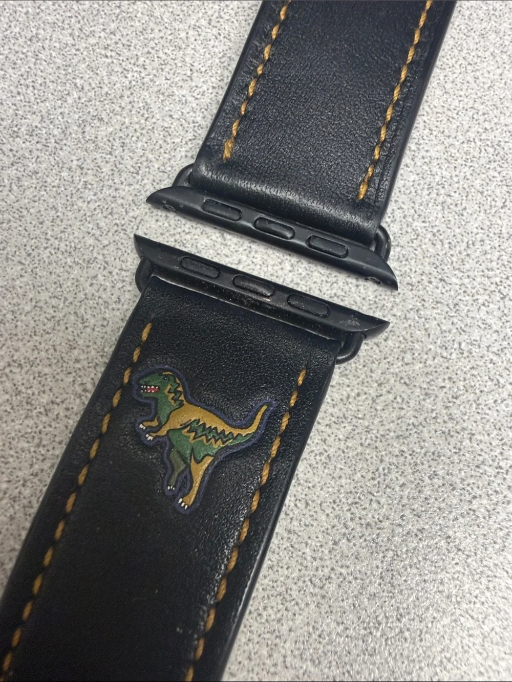 Rare Coach Black Leather Rexy 42mm Apple Watch Strap with Yellow Stitching